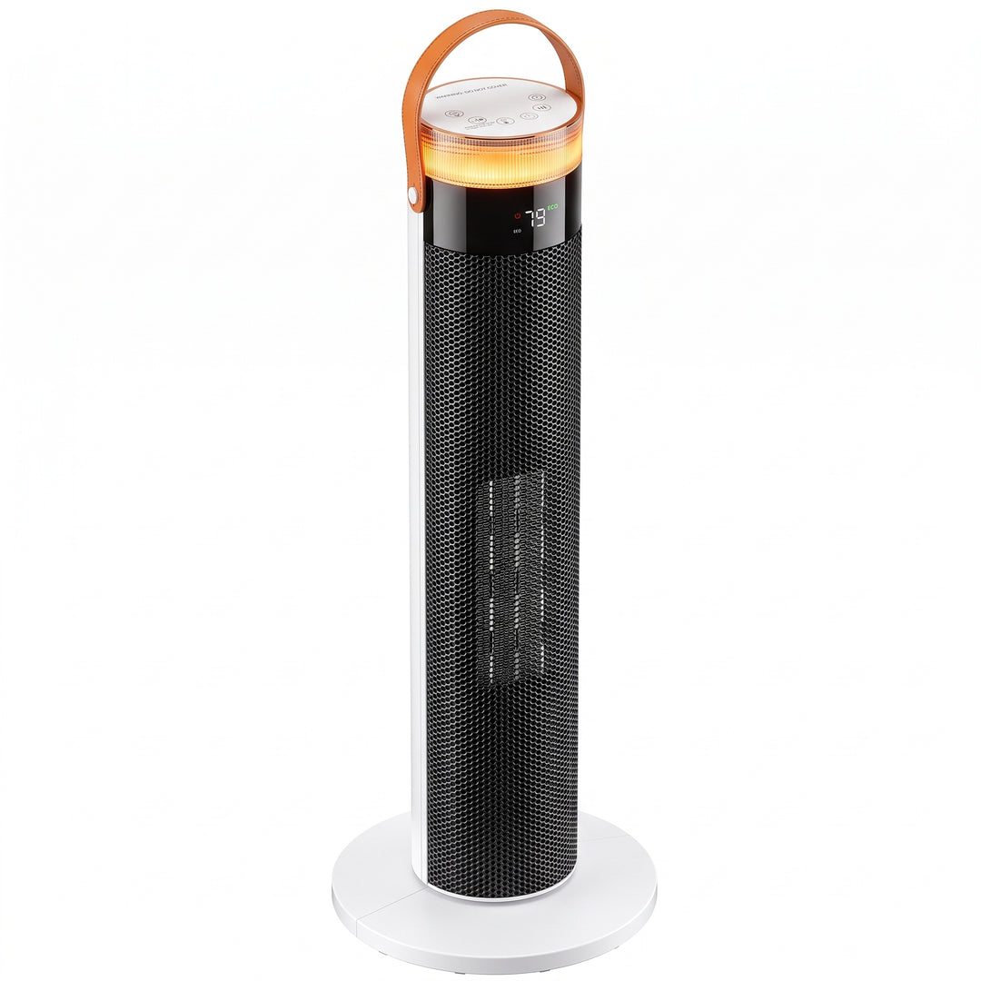White slim tower heater with LED ring