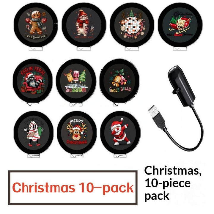 USB projector casting Christmas patterns on a ceiling