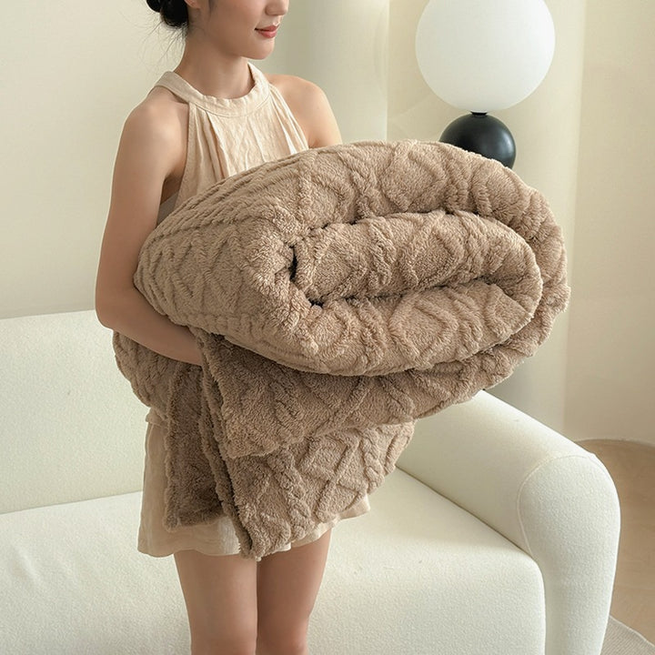 Tufted velvet throw blanket with 3D pattern