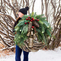 Hendrano™ Handmade Farmhouse Christmas Wreath with Pinecones and Gold Bells
