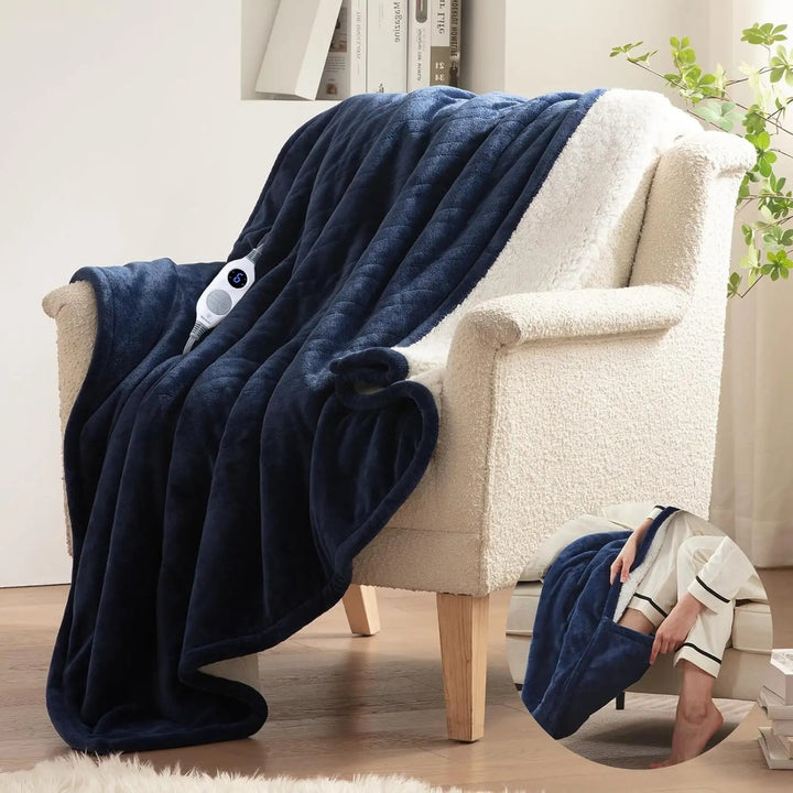 Gray wearable heated blanket with sleeves
