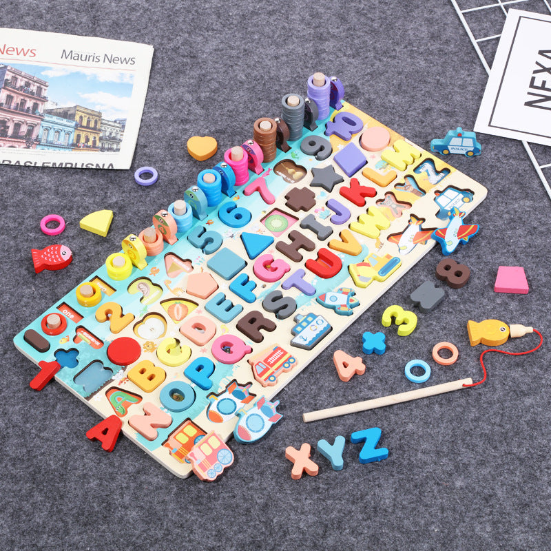 Wooden Montessori board with fishing rod