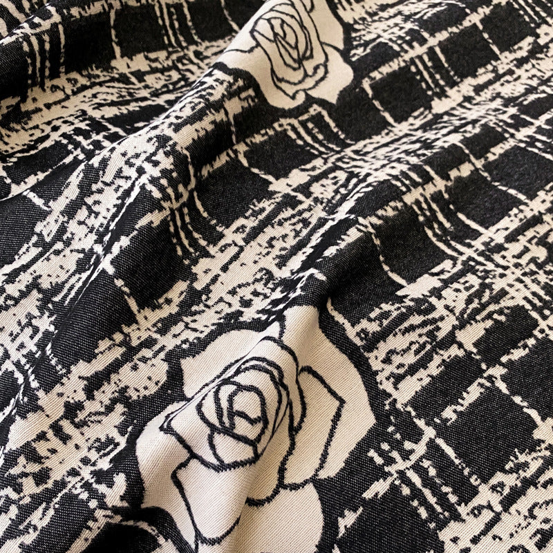 Wine red plaid shawl with roses