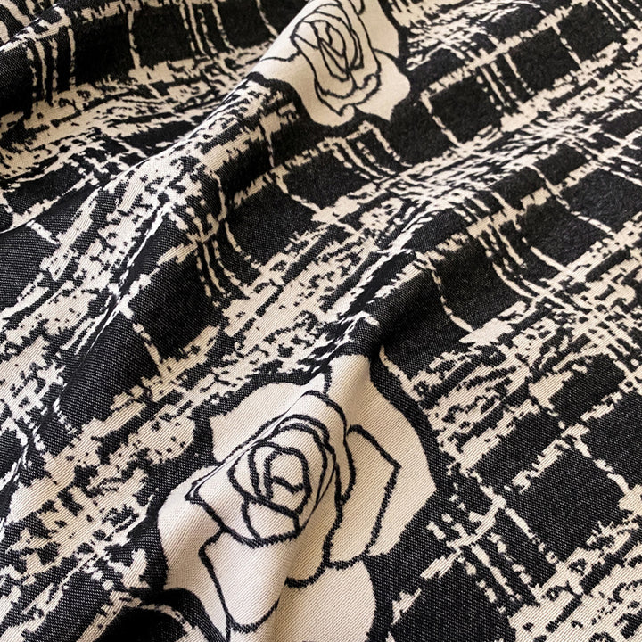 Wine red plaid shawl with roses