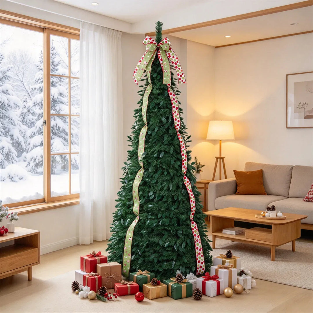 Pop up Christmas tree with ribbons and bow