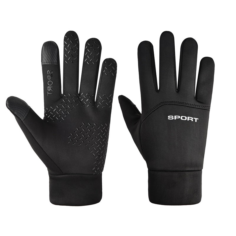 Black velvet-lined sports gloves with grip