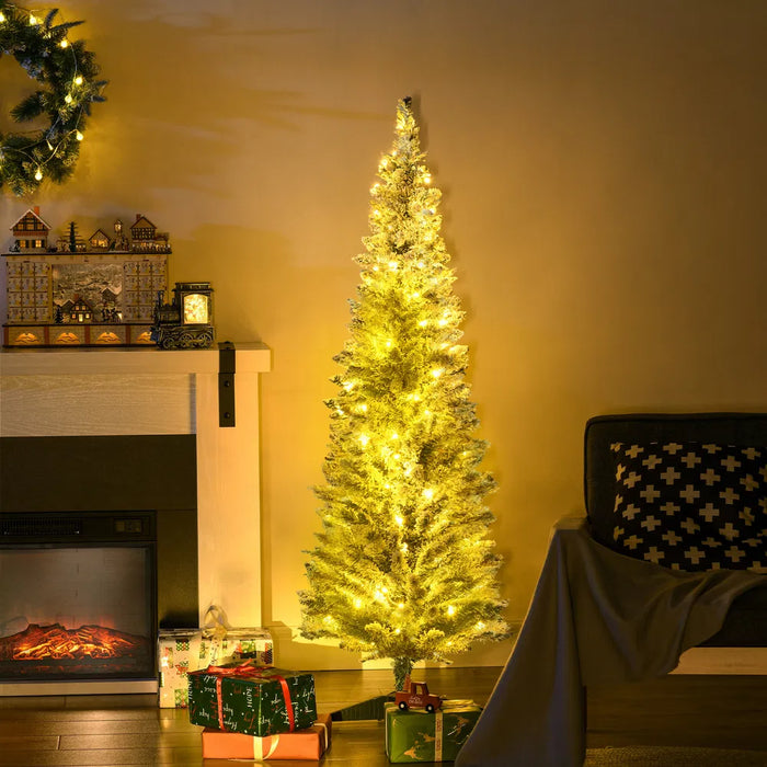 Hendrano 5 ft Pre-Lit Flocked Pencil Christmas Tree with 110 LEDs