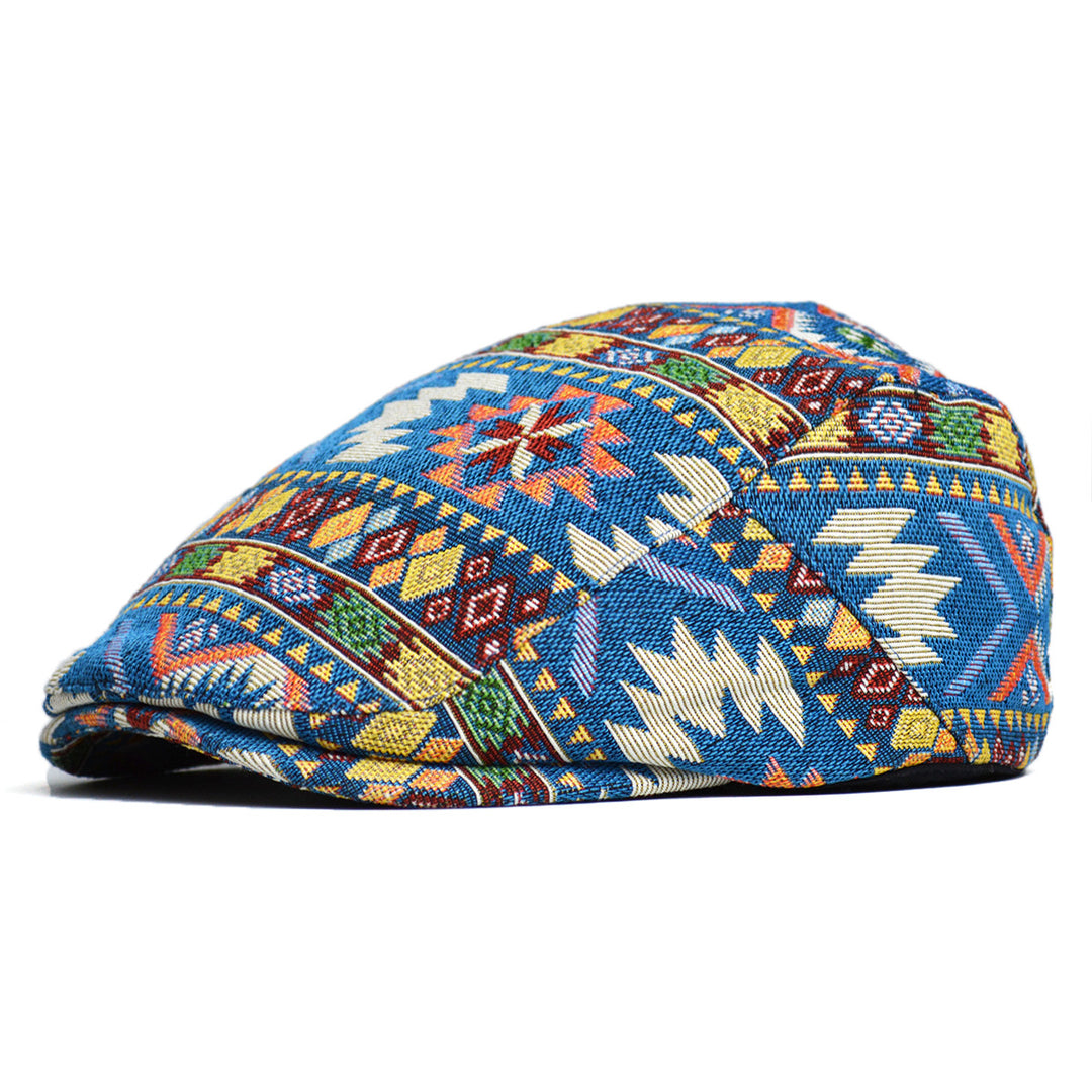 Flat cap with colorful jacquard pattern