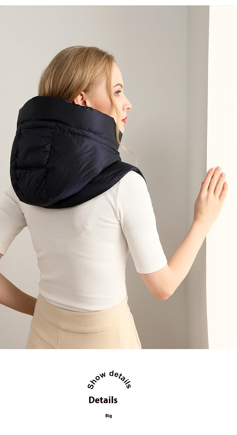 Quilted down hood with neck warmer