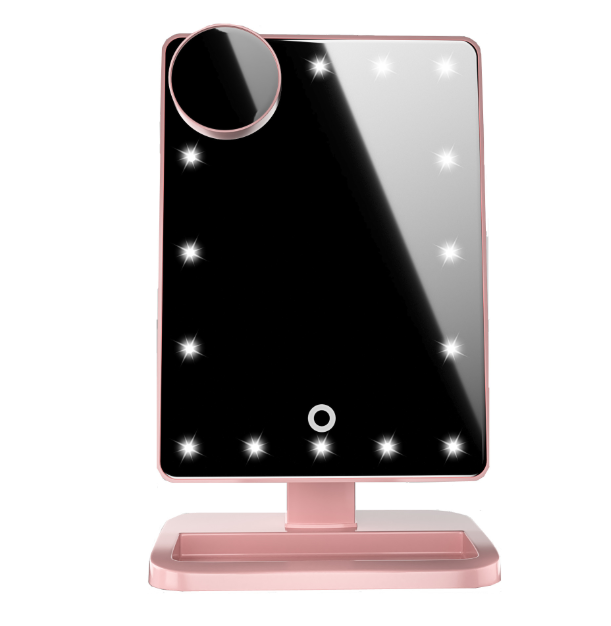 Rose gold lighted makeup mirror