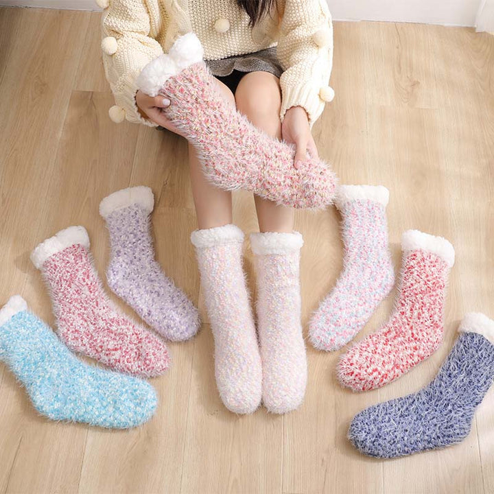 Sherpa-Lined Slipper Socks with Non-Slip Silicone Grippers