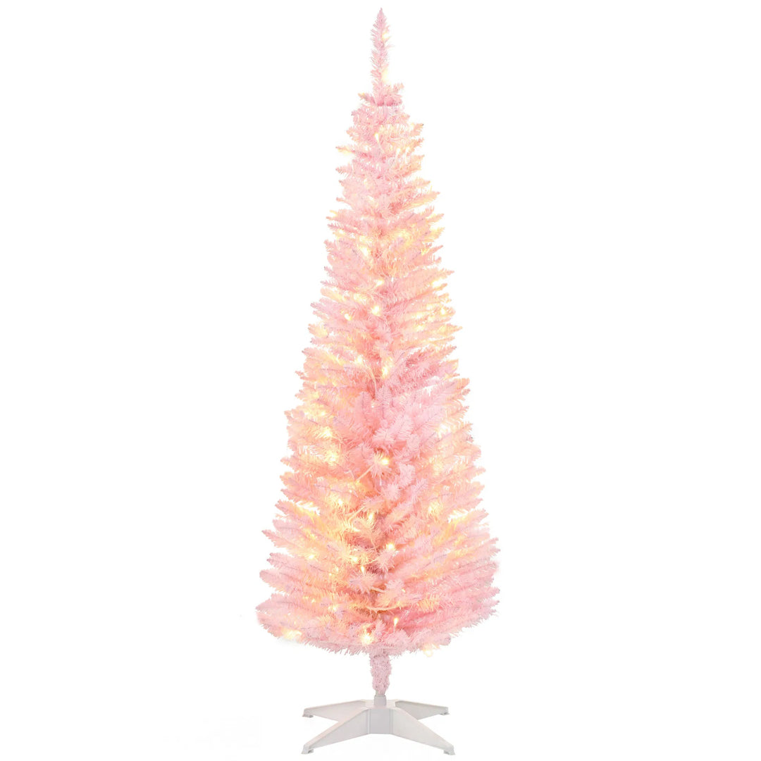 Pink pre-lit slim pencil Christmas tree