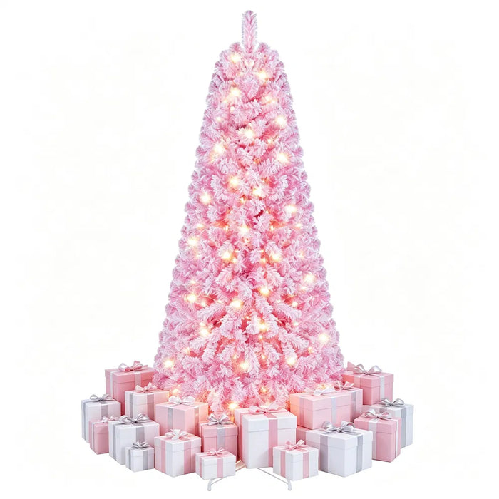 Hendrano 6 ft Pink Flocked Pre-Lit Christmas Tree with 220 LEDs