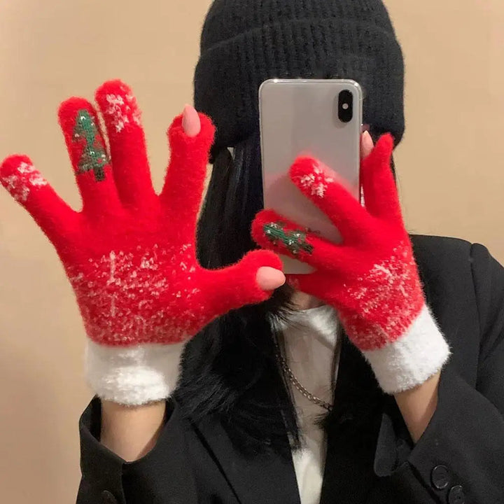 Hendrano™ Festive Fleece-Lined Convertible Fingerless Knit Gloves