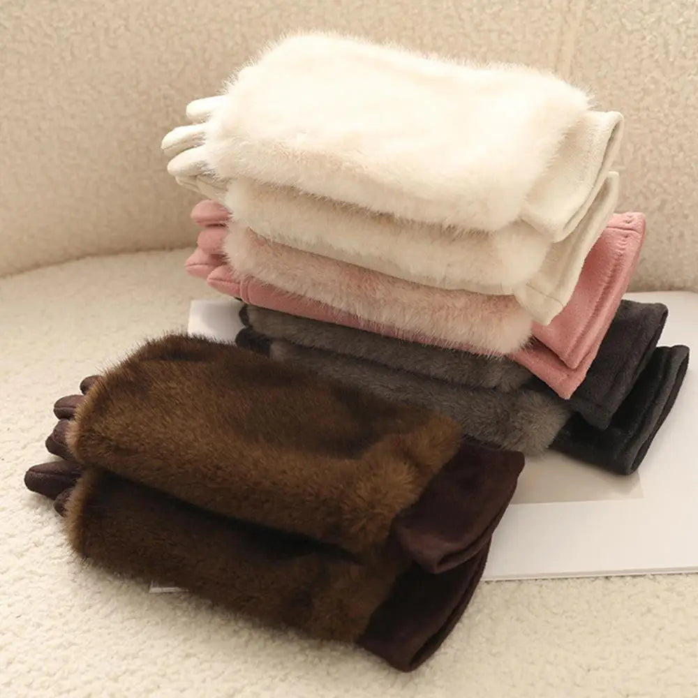 Suede Fur Touch Screen Winter Gloves