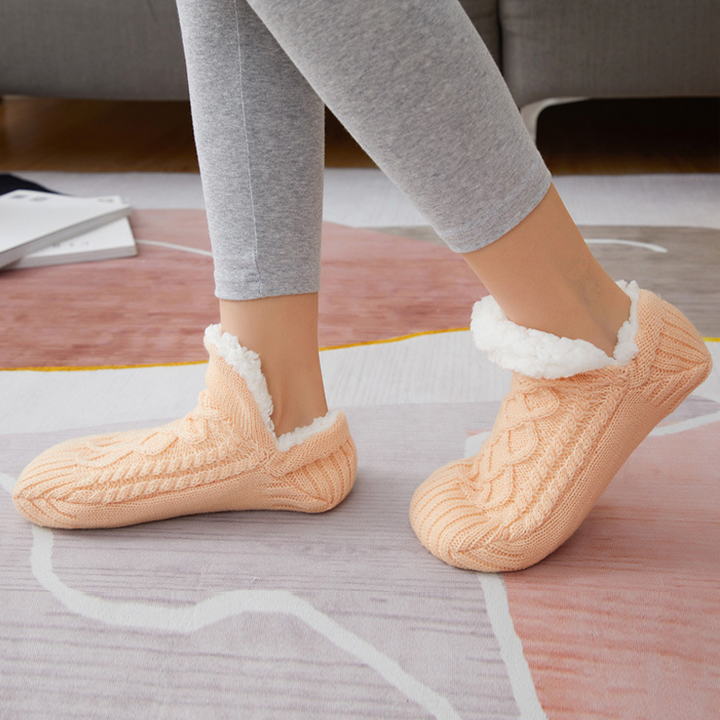 Knit Sherpa-Style Slipper Socks with Silicone Grippers