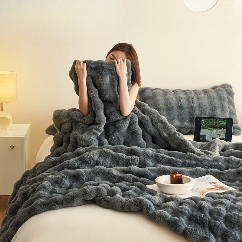 Double-Sided Fleece Blanket in Silky Faux Rabbit Fur