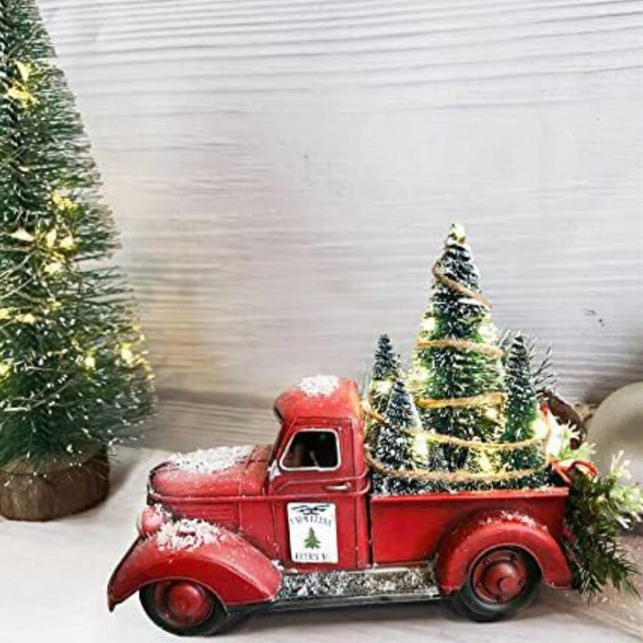 Red Farm Truck Christmas Decoration with Lighted Trees