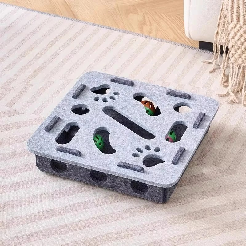 Felt Cat Puzzle Box with Hidden Bells for Indoor Play