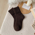 Thick ribbed knit crew socks in beige