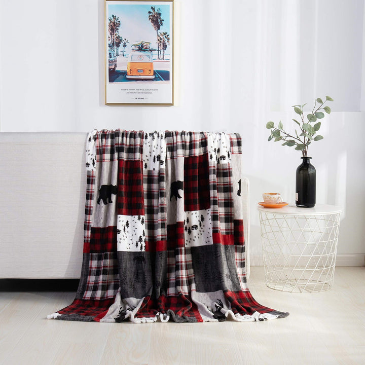 Christmas flannel throw on a sofa