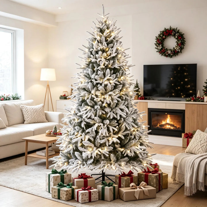 Extra full flocked pre-lit Christmas tree