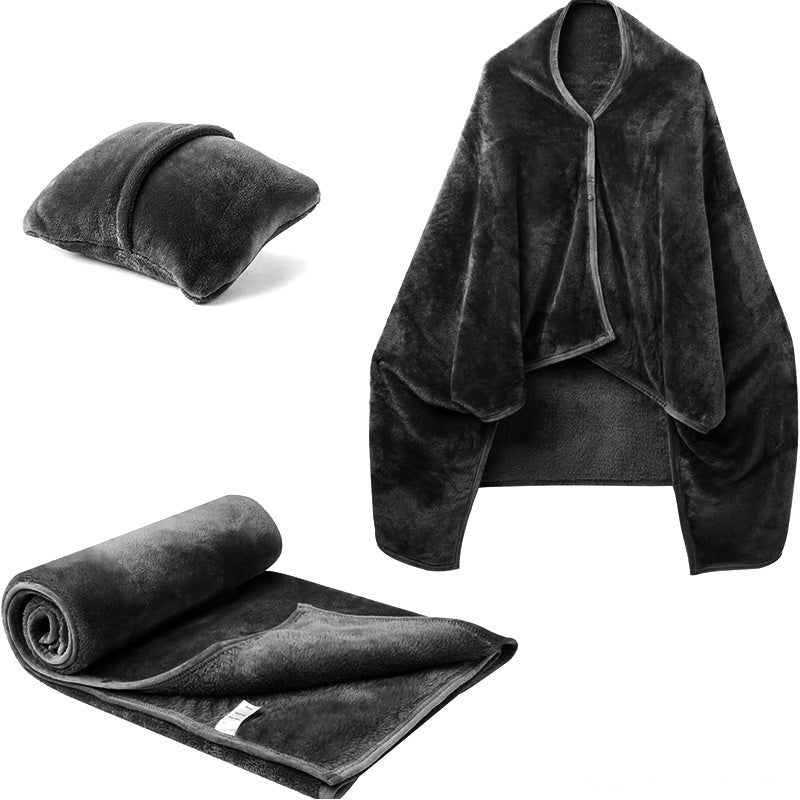 Fleece blanket worn as shawl with buttons