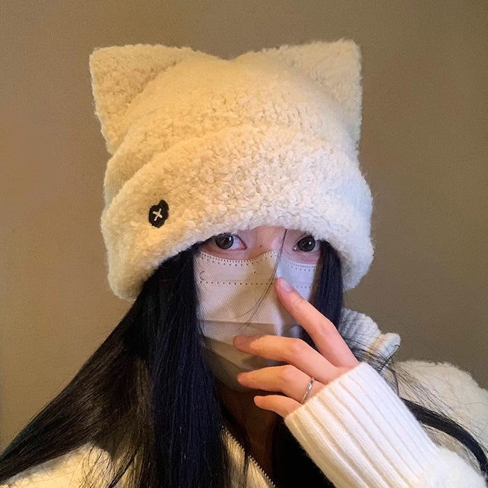 Hendrano Fluffy Sherpa Fleece Beanie with Cat Ears
