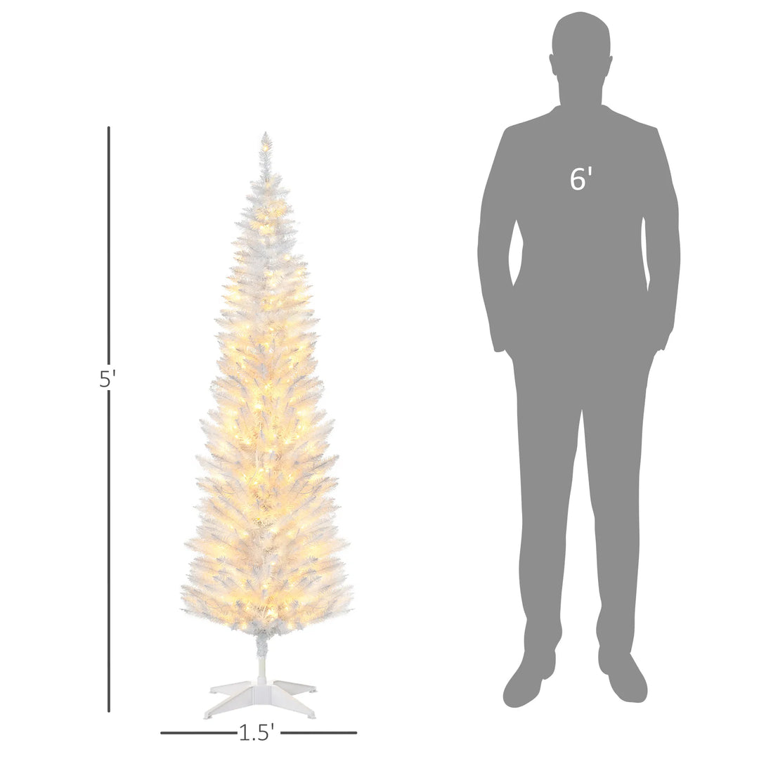 Small white pencil Christmas tree with lights