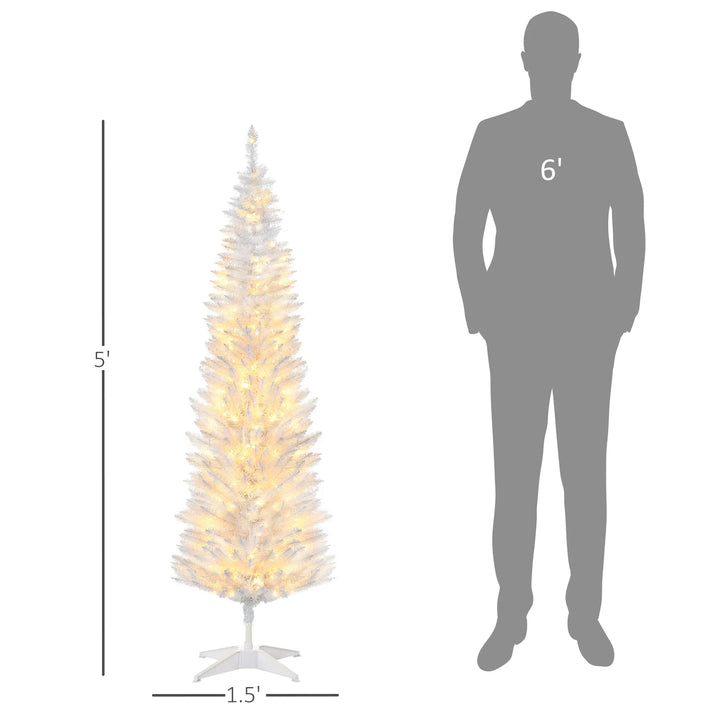 Small white pencil Christmas tree with lights