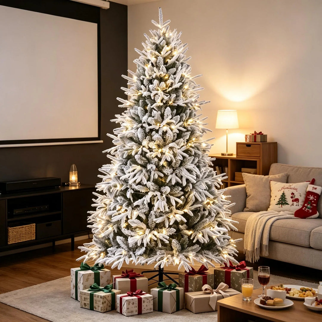 Extra full flocked pre-lit Christmas tree