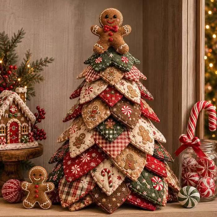 Quilted fabric Christmas tree with star topper