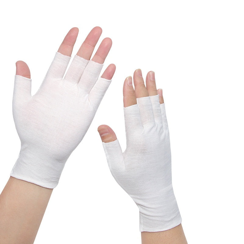 White cotton half-finger gloves with open fingertips