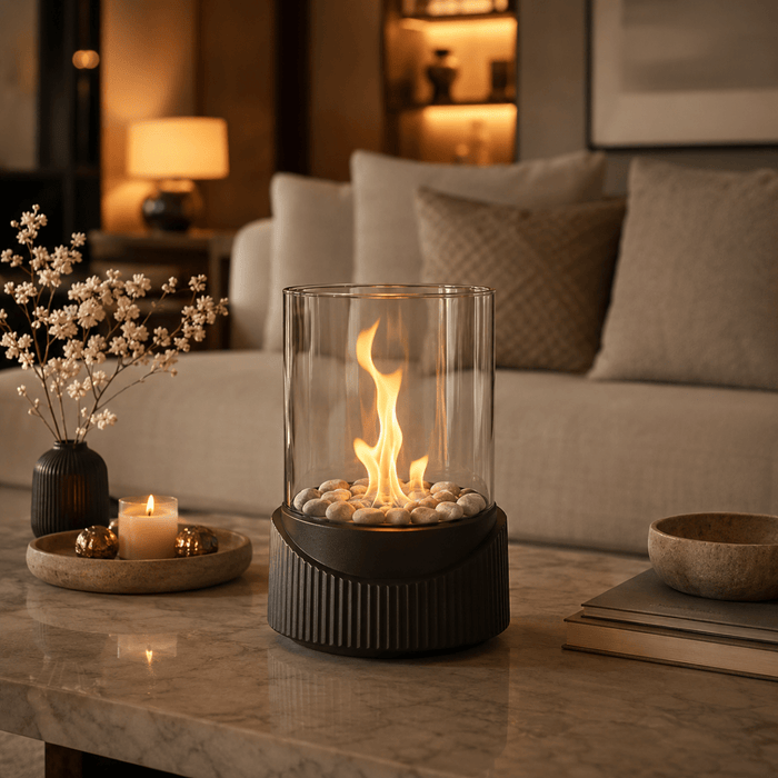 Hendrano™ Tabletop Bioethanol Fire Pit with Real Flames and Glass Panels