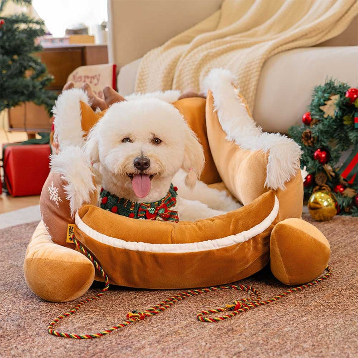 Hendrano™ Sleigh-Shaped Dog Bed with Plush Faux Fur for Cozy Winters