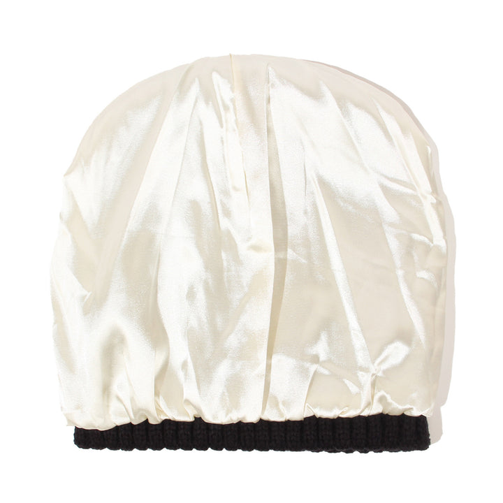 Satin-lined ribbed knit beanie in cream