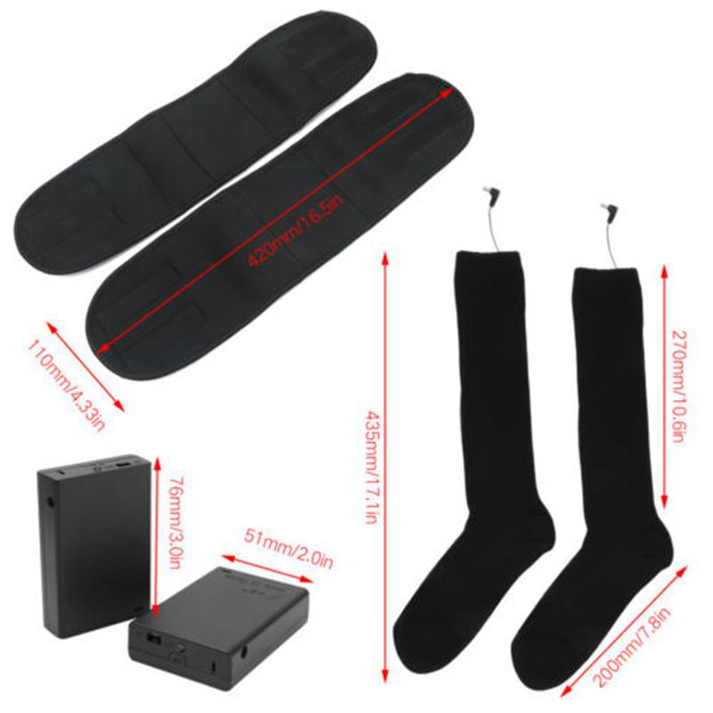 Black heated socks with calf-strap battery cases