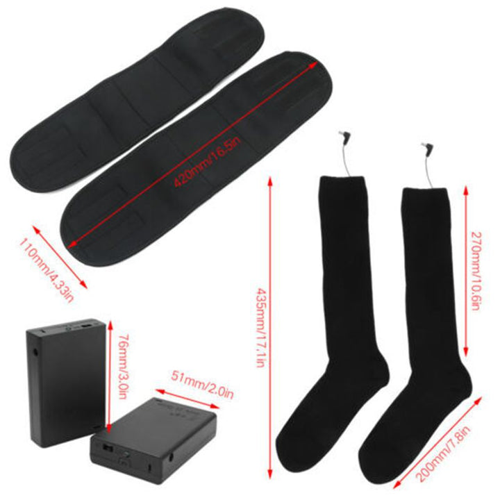 Black heated socks with calf-strap battery cases