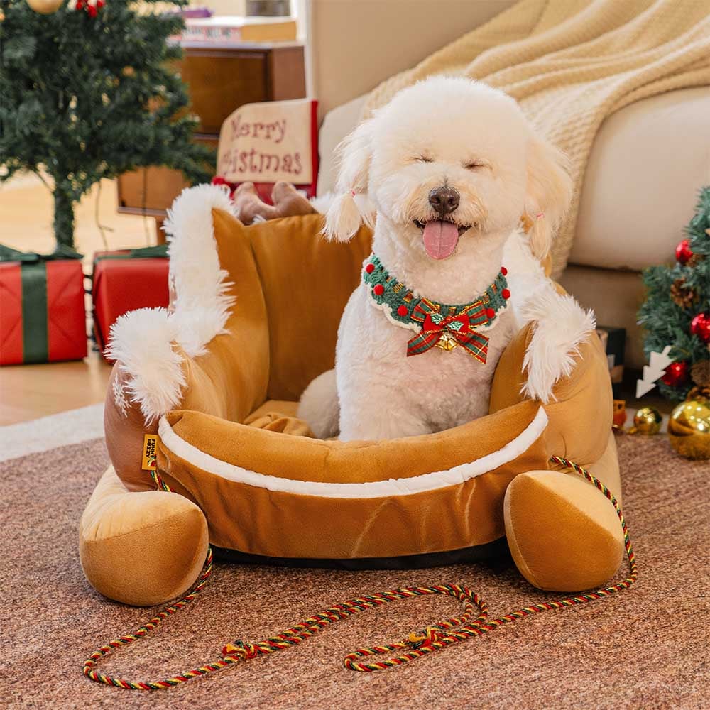 Hendrano™ Sleigh-Shaped Dog Bed with Plush Faux Fur for Cozy Winters