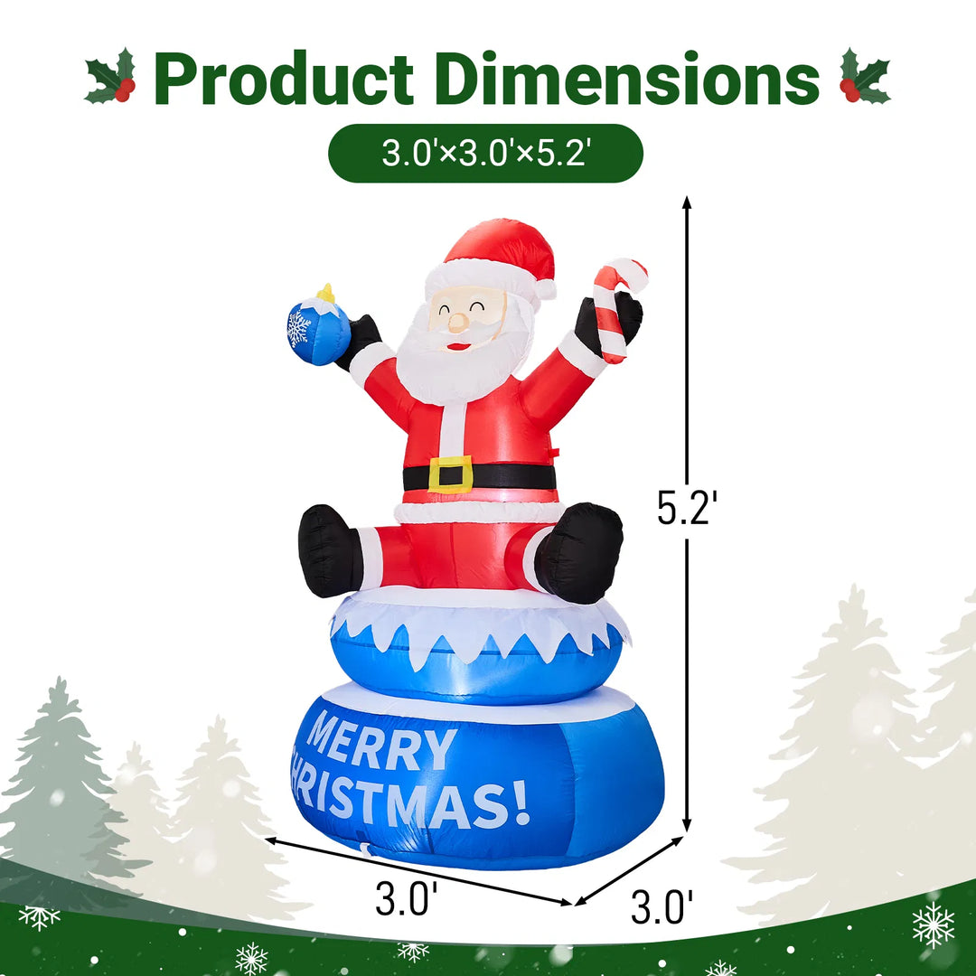 Inflatable lighted Santa on a rotating Merry Christmas base