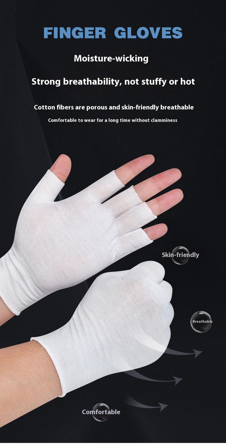 White cotton half-finger gloves with open fingertips