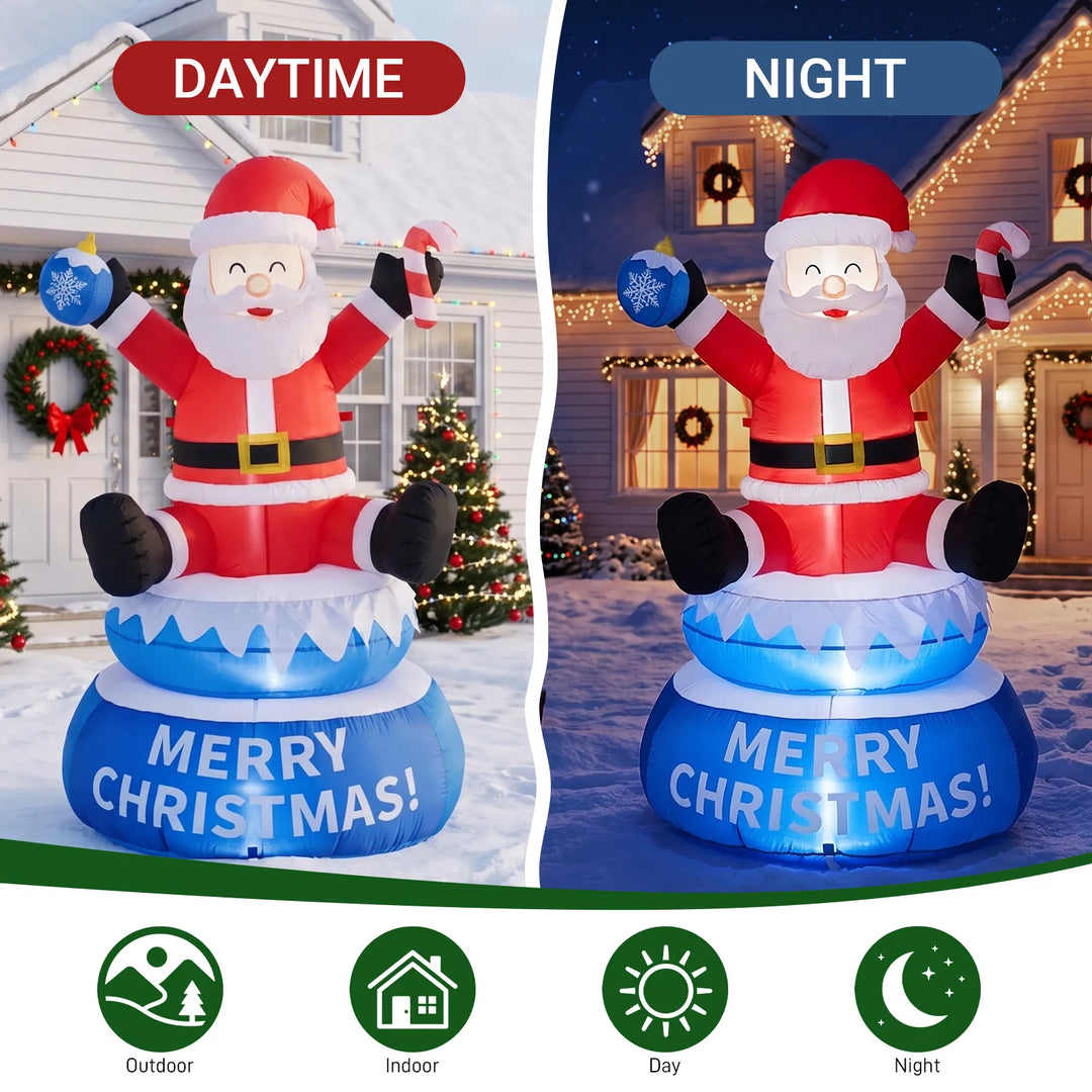 Inflatable lighted Santa on a rotating Merry Christmas base