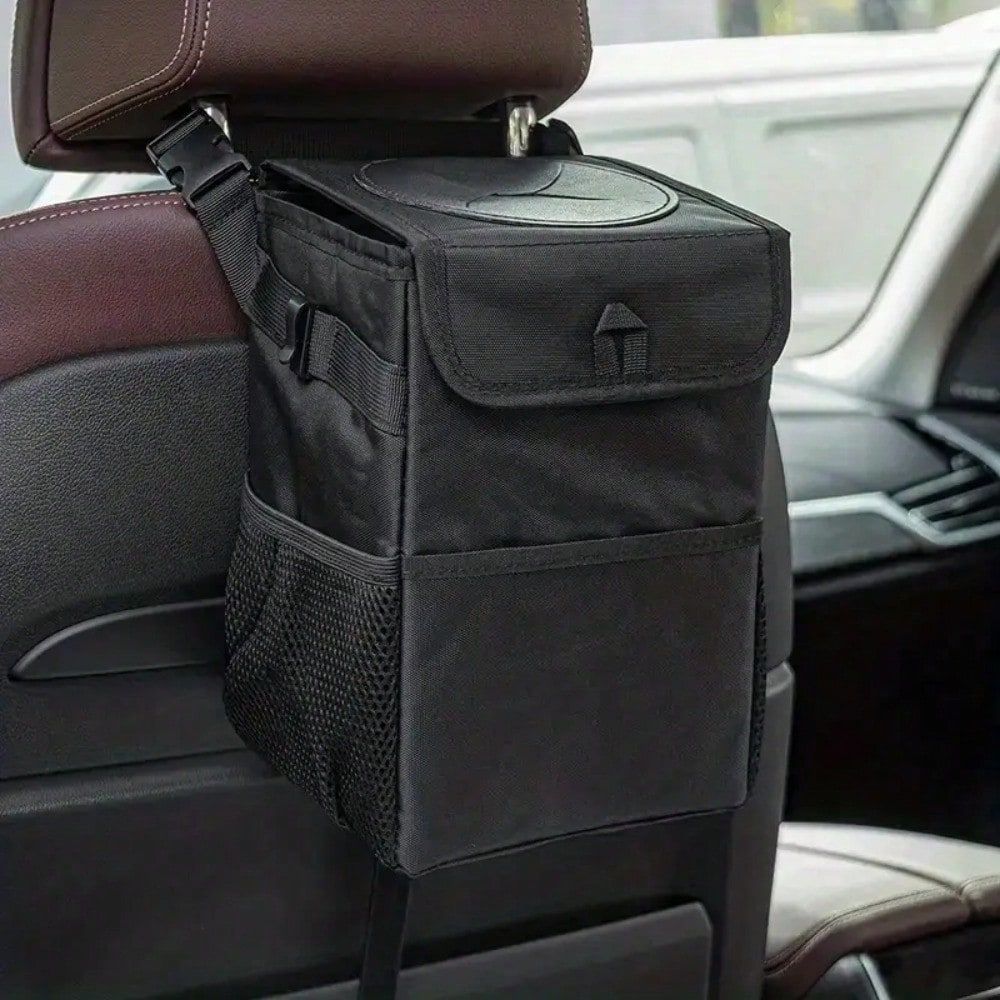 Hendrano™ Hanging Waterproof Car Trash Can with Lid and Storage Pockets