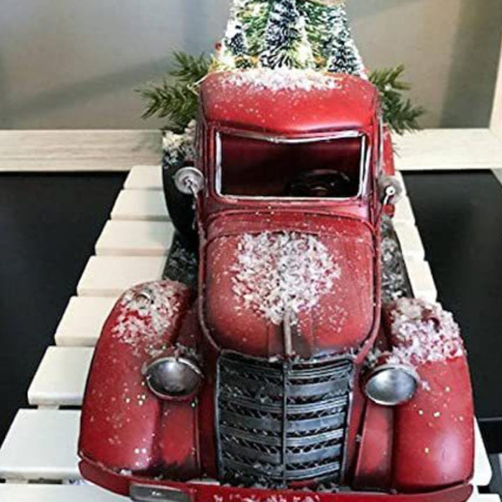 Red Farm Truck Christmas Decoration with Lighted Trees