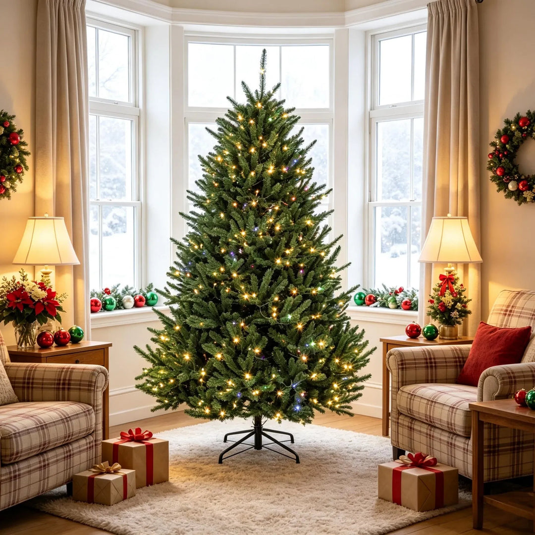 Full green Christmas tree with dual color lights