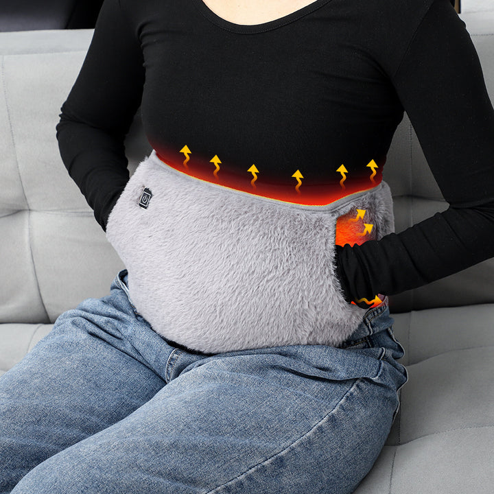 Plush heated waist belt with hand pocket