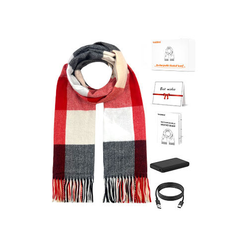 Hendrano Red Plaid Heated Scarf with USB Pad and Power Bank