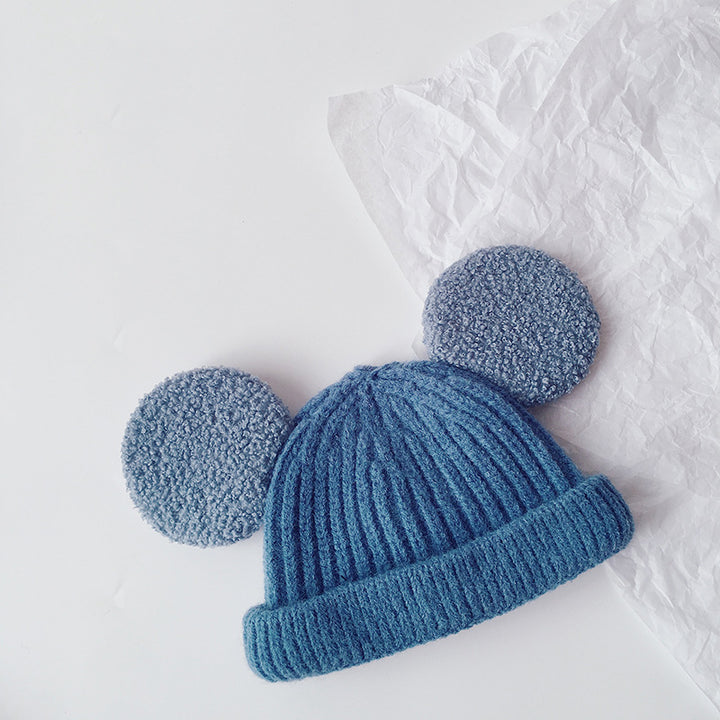 Kids knit beanie with fluffy teddy ears