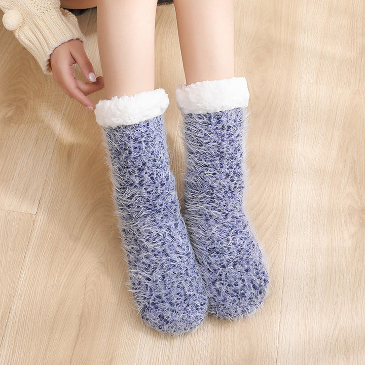 Sherpa-Lined Slipper Socks with Non-Slip Silicone Grippers
