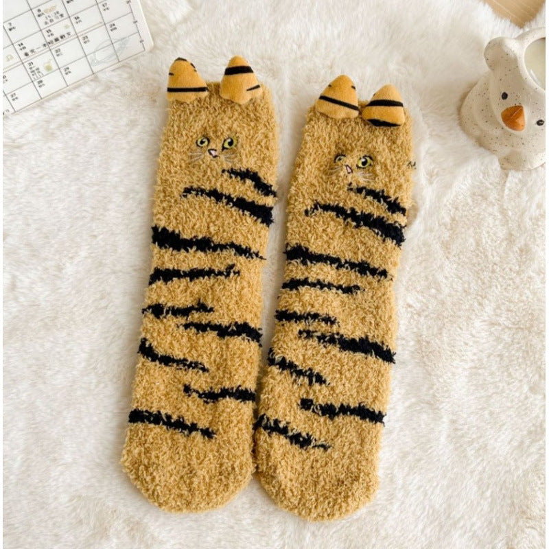Fluffy cat socks with 3D ears